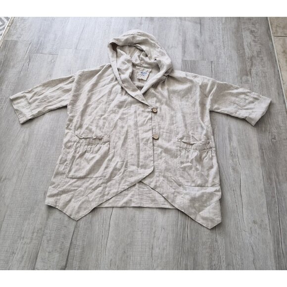 Yuvita Large 100% Linen Lagenlook Tunic Beige/Natural Hoodie Pockets Sz M/Lg - Picture 10 of 10